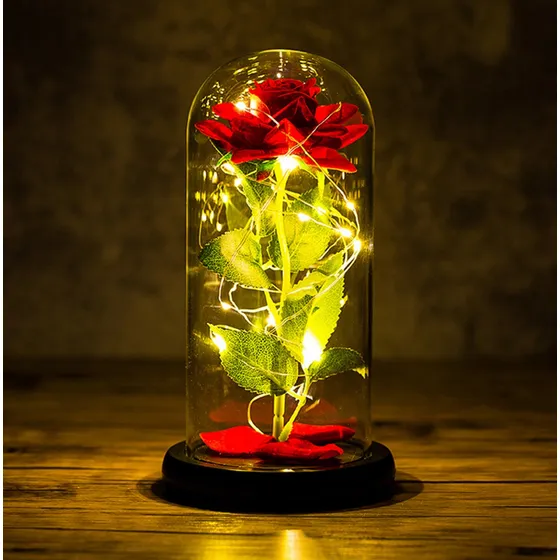 Rosa Roja Eterna Y Para Siembre Amor Bella Y Bestia Luminosa