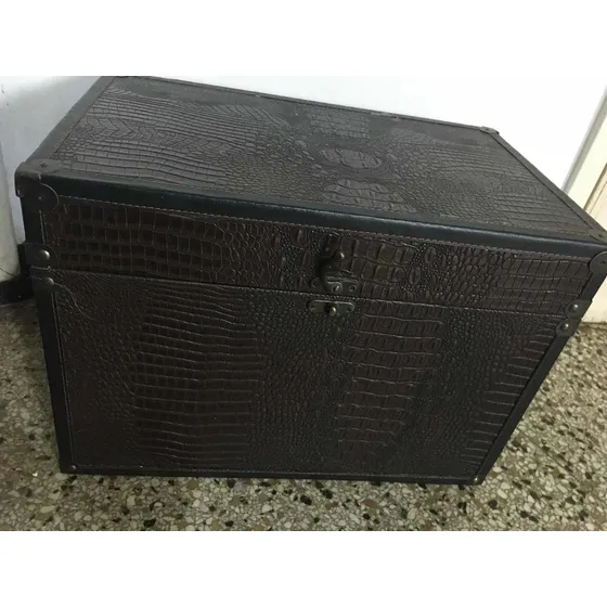 Baúl De Madera Y Cuero Antiguo De 45x32 Importado Vintage