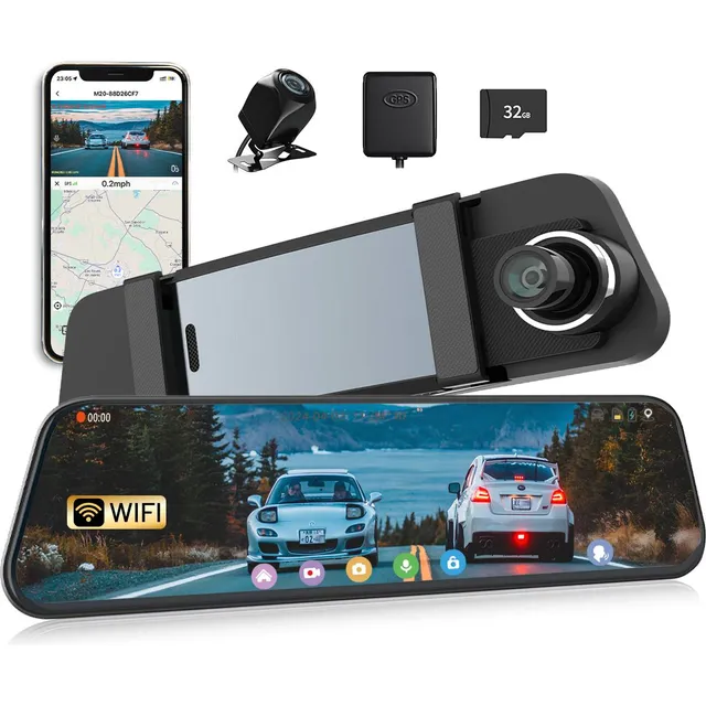 Visauto M10 2.5k Camara Para Automovil Con Gps,10''Dash Cam Para Auto Frontal Y Trasera Wifi Con Pantalla Táctil,1440p Espejo Retrovisor Con Camara,G-sensor,Visión Nocturna,Tarjeta De 32gb,Control Voz