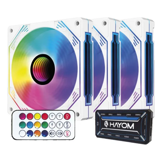 Kit Cooler Fan Hayom, Rgb, 3x 120mm, Controladora, Branco LED RGB