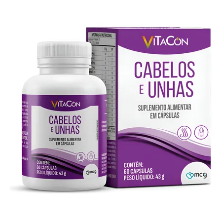 Vitamina Cabelos E Unhas Vitacon 60 Cápsulas Força E Brilho Sem Sabor