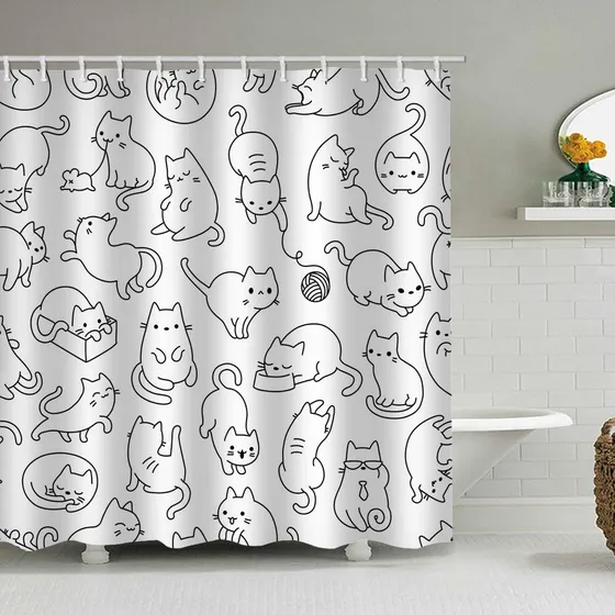 Icosamro Cortina Ducha Gato Para Baño Gancho Tela Larga 71 X