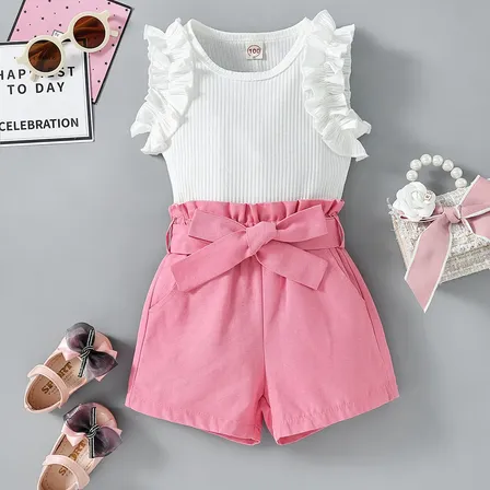 Conjunto Menina 2 Peças Verão Blusa Babado Short Pink 3-4a