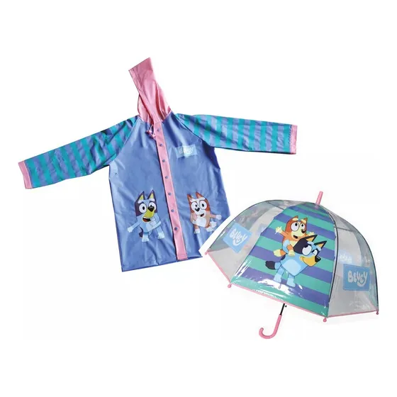 Combo Paraguas + Piloto Lluvia Impermeable Bluey