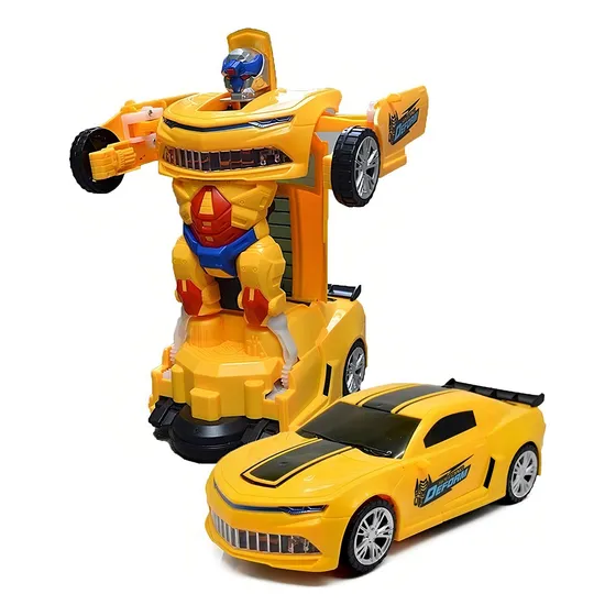 Kbum Carro Camaro Transforma Robô Som Luz Carrinho Pilha Cor Amarelo