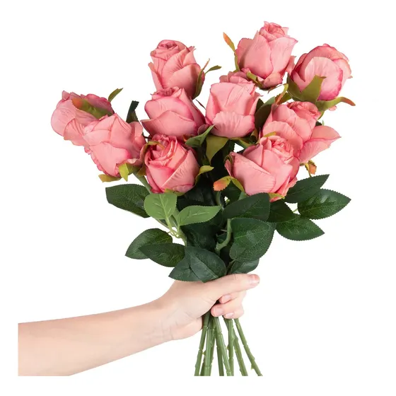 Lff 10 Rosa Artificial Seda Tallo Largo Para Decoracion Boda