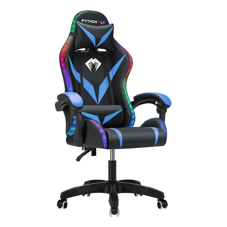 Cadeira Gamer E Escritório Python Fly Com Led Rgb Ergonômica Cor Azul e Preto Material do estofamento Couro sintético