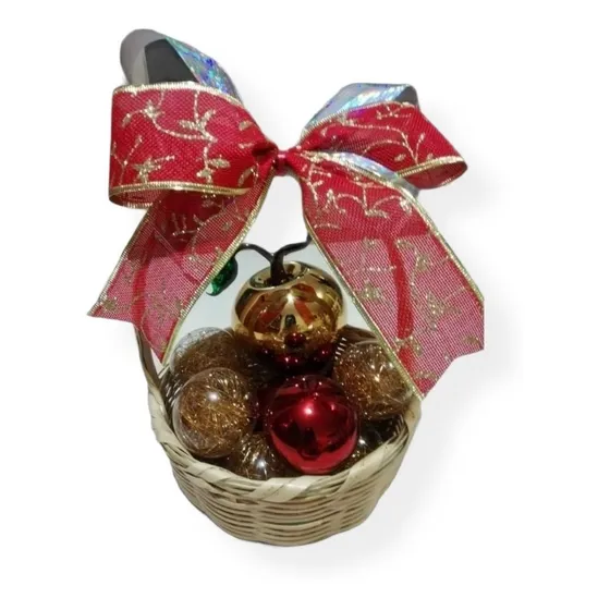 Arreglo Navideño, Canasta Chica De Esfera Artesanal 