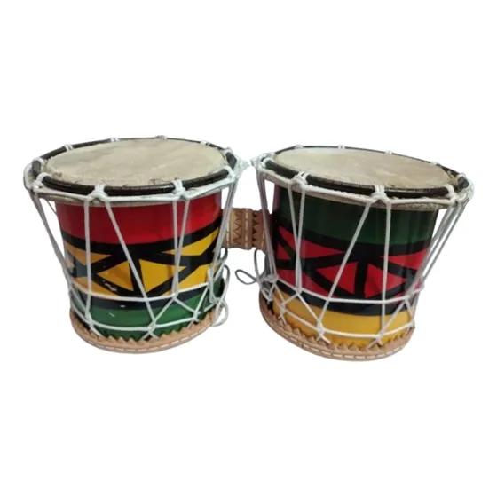 Bongô De Couro Pvc Colorido C/ Corda Instrumento Percussão