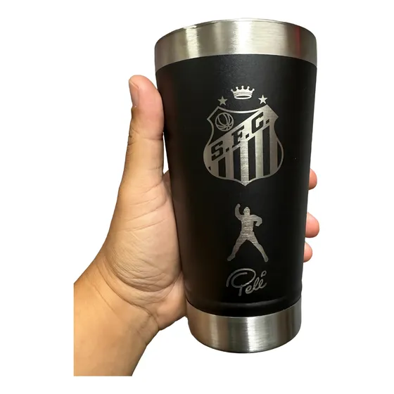 Copo Térmico Cerveja Com Tampa Aço Inox Time Santos 500ml