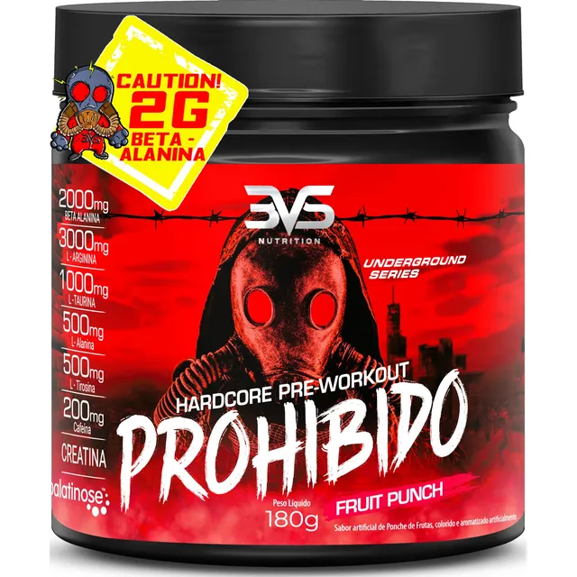 PRÉ TREINO PROHIBIDO - Sabor: Fruit Punch - A Combinação Perfeita De 8 Ingredientes Que Proporcionam Energia Do Início Ao Fim Do Seu Treino - 180g