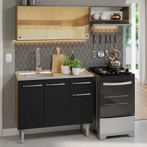 Armário De Cozinha Compacta 165cm Com Pia Emilly Madesa 06