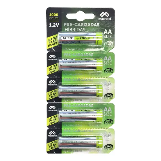 Pilas Recargables Híbridas Aa 2700ma Macrotel Pack 5 | Cuotas sin interés