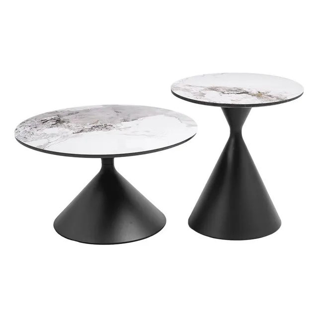 Mesa De Centro 2x1 Redonda Luna Marmol Vitroceramica