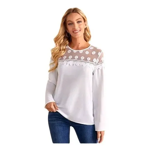 Blusa Blanca Encaje Flor Shein Importada