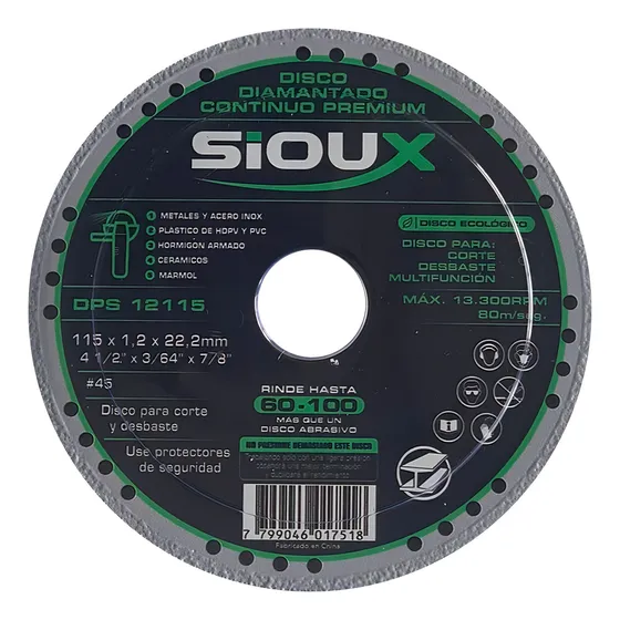 Disco Diamantado Continuo Premium Multifunción 115mm Sioux Color Negro