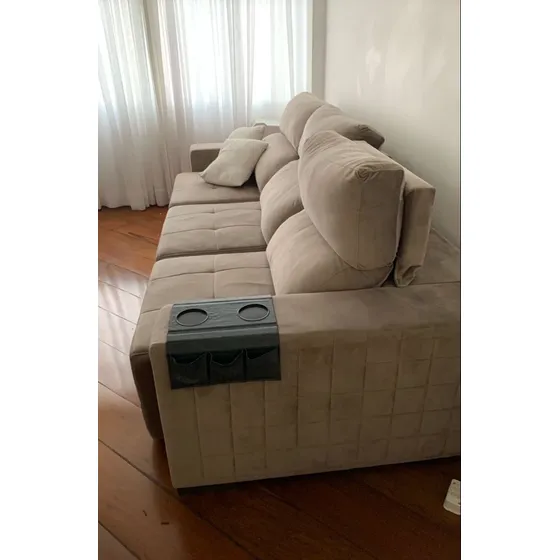 Sofá Retrátil Bege Impermeabilizado 4 Lugares 2,90 X 1,25