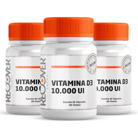 Kit 3x Vitamina D3 10.000 Ui 60 Cápsulas - Recover Farma Sabor Without Flavor Kit 3x Vitamina D3 10.000 Ui 60 Cápsulas - Recover Farma Sabor Without Flavor