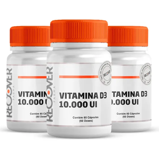 Kit 3x Vitamina D3 10.000 Ui 60 Cápsulas - Recover Farma Sabor Without Flavor