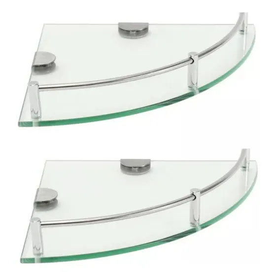 Pack X2 Esquineros De Vidrio Organizador De Ducha Repisa De Baño Con Baranda De Acero Inoxidable Estante Para Shampoo Para Ducha 23cm Levys Bazar Estante Organizador Cocina