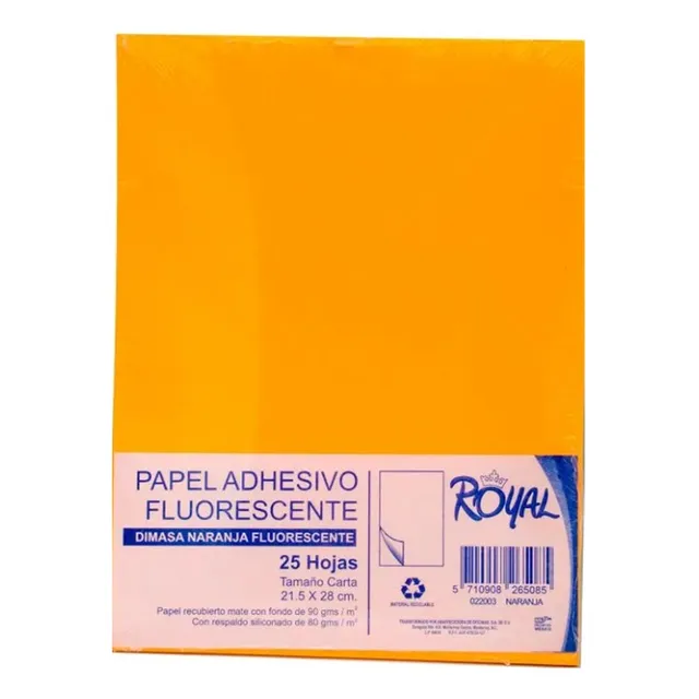 Papel Adhesivo Colores 25 Hojas Mate Carta 21.5x28 Cms Color Naranja