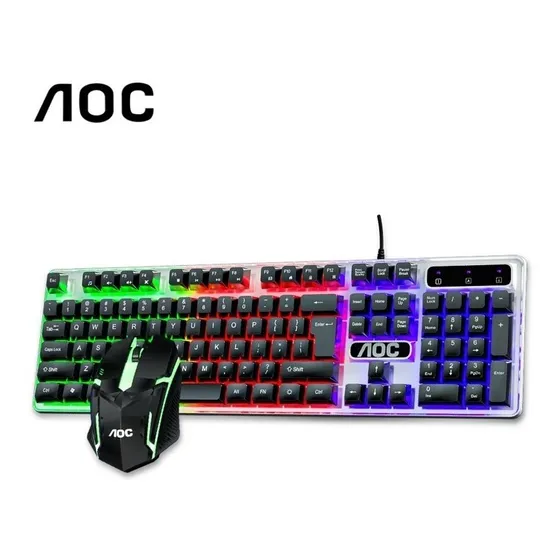 Combo Mouse Y Teclado Computadora Laptop Luz Rgb Aoc Km100