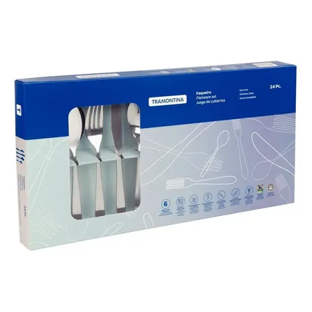 Juego Set Cubiertos Tramontina 24 Pz Acero Inoxidable Cosmos Color Gris