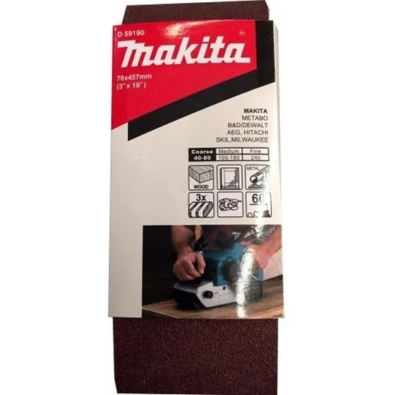 Pack 3 Lijas De Banda 3''x18'' (76x457mm) - Makita Cantidad De Granos 240