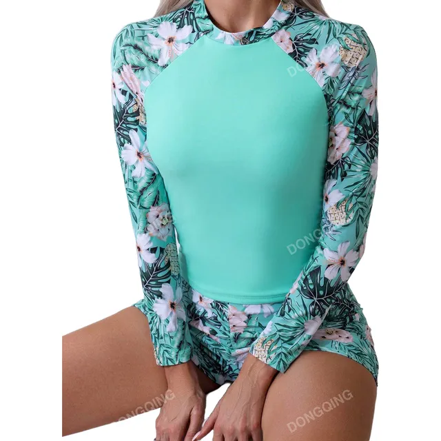 Traje De Baño Short Y  Camisa Manga Larga Dama Shein 