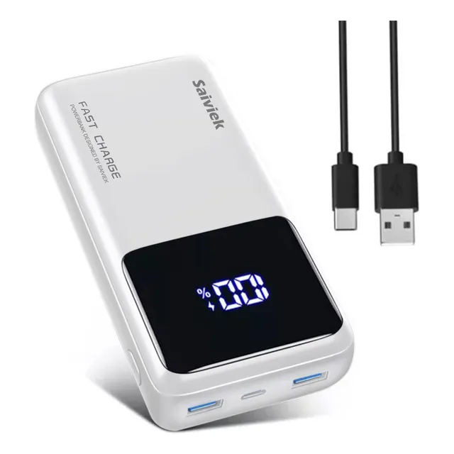 Power Bank 26800mah Saiviek S2023 Batería Externa 22.5w Carga Super Rápida Compatible Para Android,iPhone,cargador Portátil Pila Con Pantalla Led,banco De Energía Con 3 Salidas Tipo C Y Usb,blanco