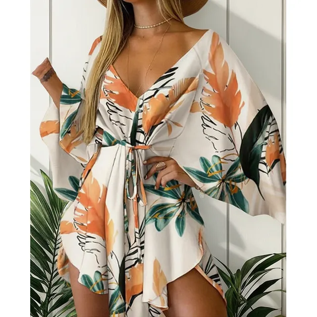 Hawaiano Irregular Floral Playa Mini Vestido Mujeres A