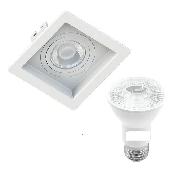Embutido Par20 Recuado Quadrado + Lâmpada Led 7w 4000k Cor Branco 127/220V