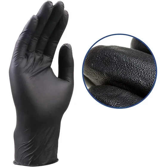 Guantes De Nitrilo Negro Dedo Texturizado X 100unid. Tallas 
