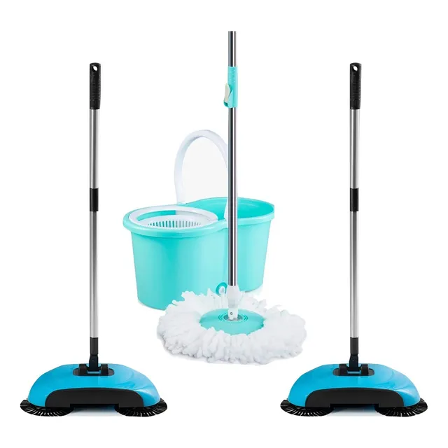 2 Barredoras Magic Sweeper + Trapeador Spin Mop De Color Turquesa