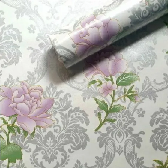 Papel Mural Con Patrón De Flores Enredaderas Lila