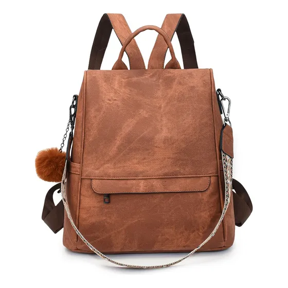 Mochila Movac Antirrobo Chic Para Mujer De Cuero Pu Multiuso Color Marrón Claro Diseño De La Tela Lisa