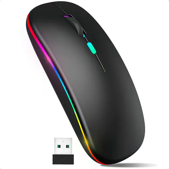 Mouse sem fio Recarregável Wirelles Ergonômico Bluetooth óptico até 1600 DPI Led Rgb Peibo