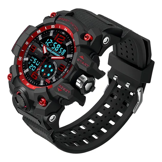 Relogio Masculino Sport Militar Shock Tatico Prova D'água Cor da correia Vermelho / Pulseira Preto