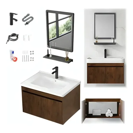 Moderno Minimalista Kit De Lavabo Rectangular Para Baño 51cm X 36cm,con Espejo Armario Grifo