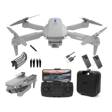 Drone E99 Hd Wifi Fpv Câmera Dupla Mini Dobrável 2 Baterias Preto/cinza