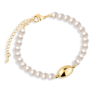Pulseira Semijoia Pérolas E Esfera Oval Dourada Pulseira Semijoia Pérolas E Esfera Oval Dourada