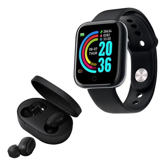 Relógio Smart Digital D20 Masculino/feminino + Fone Sem Fio