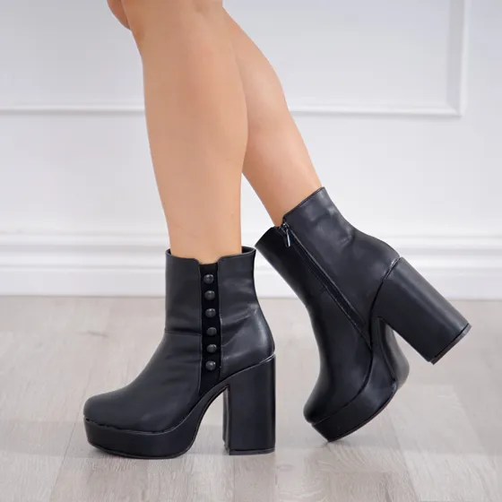 Botas Mujer Eco Cuero Con Caña Y Taco Altos Y Cierre Lateral