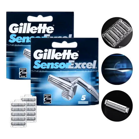 Lâminas Gillette Sensor Excel 10 Unidades Refis Masculinas