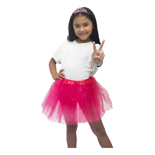 Tutu Rosa Fucsia Nena Brillo Bailarina Pollera