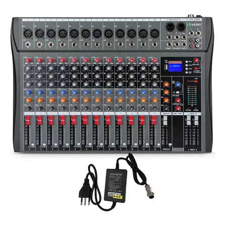 Mesa De Som Analógica Vedo Vda212l 12 Canais Bluetooth Usb Phantom Power 127/220v