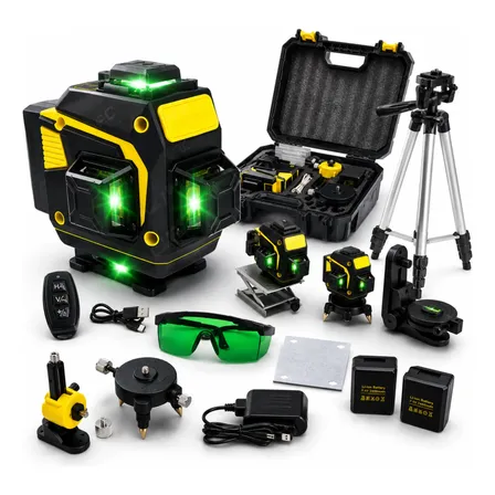 Kit Nível A Laser Verde 12 Linhas Esquadro Suporte Tripé