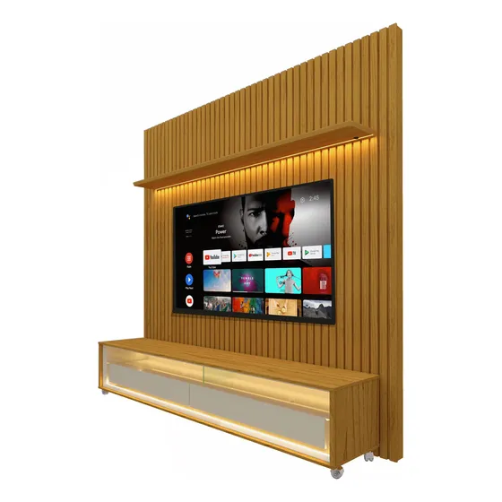 Rack Painel 1.85 Ripado Com Led E Rodízio Nobre Naturale Off