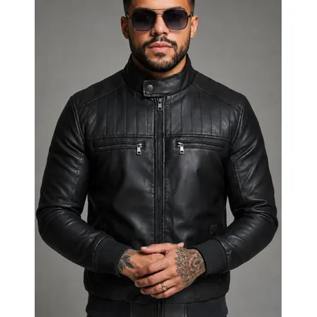 Jaqueta Couro Masculina Motoqueiro Impermeavel Inverno Frio Preto M Lisa