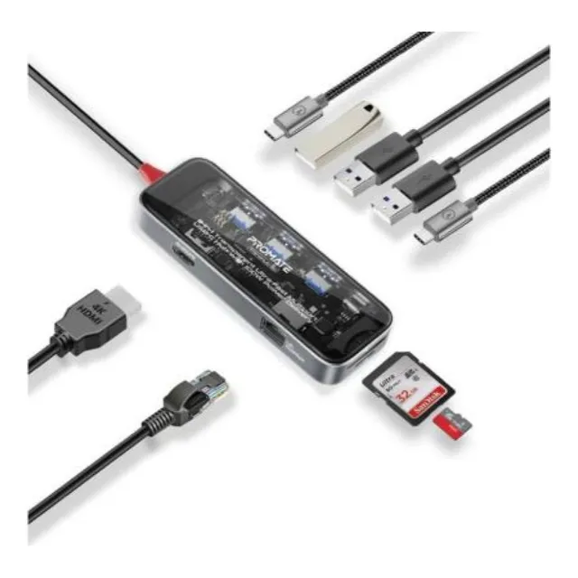 Promate Transhubgo 9 En 1 De Usb-c A Usb-c/a/hdmi/sd/lan Amv Color Negro